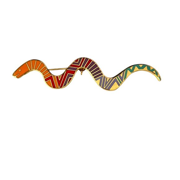 Vintage Laurel Burch Snake Pin Brooch Earrings Cloisonne Rainbow Multico… - Picture 4 of 10